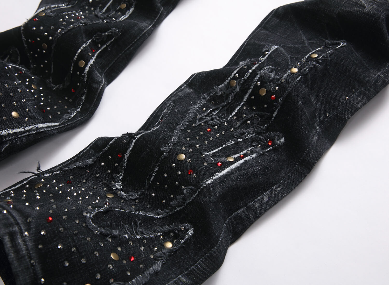 Herren Slim Fit Stretch Jeans Mit Strass Patchwork Design_voghion.com