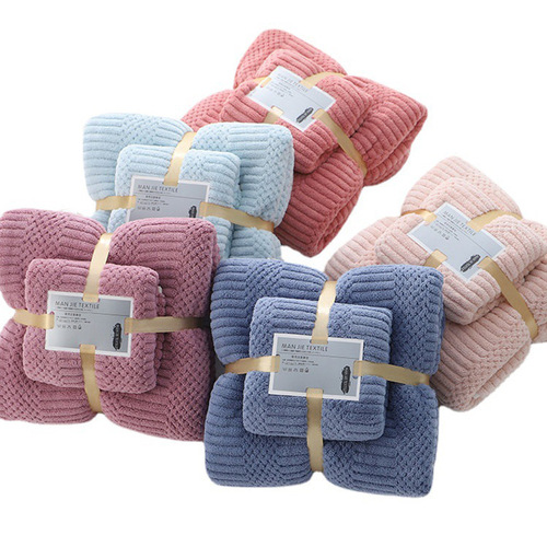 High-density coral velvet soft and water-absorbent plain auspicious pattern towel bath towel set gift set wholesale advertising benefits