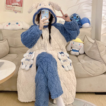 儿童珊瑚绒睡衣冬季三层夹棉睡袍2024新款冬天加绒加厚少女玉桂狗