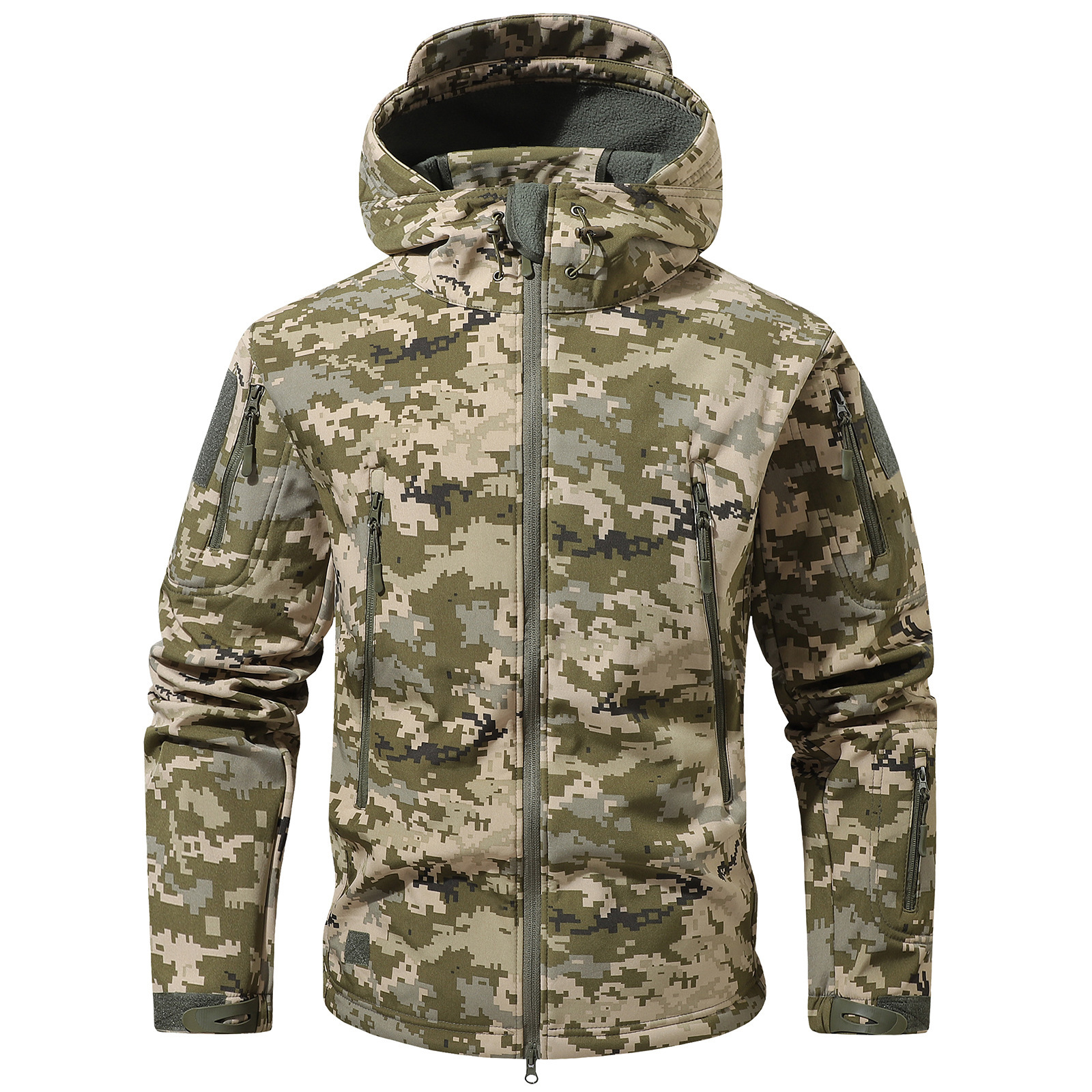 Autumn and Winter Tactical Sharkskin Soft Shell Jacket Suit Camouflage Outdoor Training Fleece-Lined Warm Windproof Military Fans Mountaineering