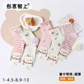 儿童袜子春夏季新款网眼中筒棉袜卡通可爱1-12岁中大童袜跑量批发