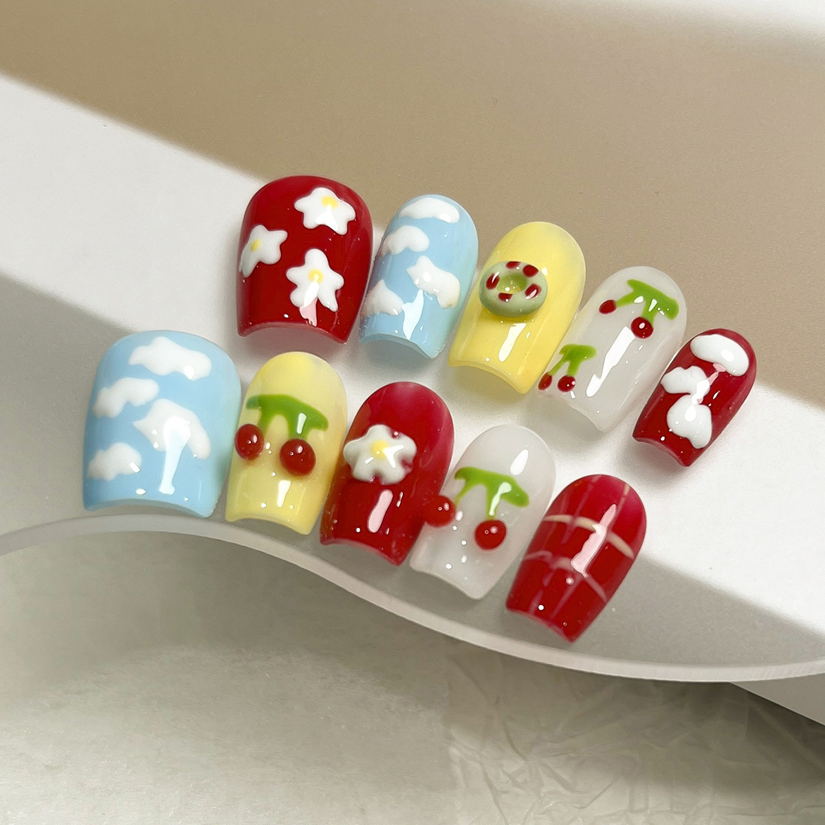 Manos de uso de uñas gradiente blush estereoscópio relieve manicure manicure falsa explosión pura lujo puro manicure