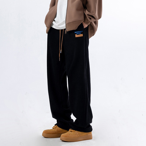 Relaxed Drop-Slim Straight Leg Men's Corduroy Casual Loose Tapered Couple Unisex Sports Simple Leisure Pants Group Purchase