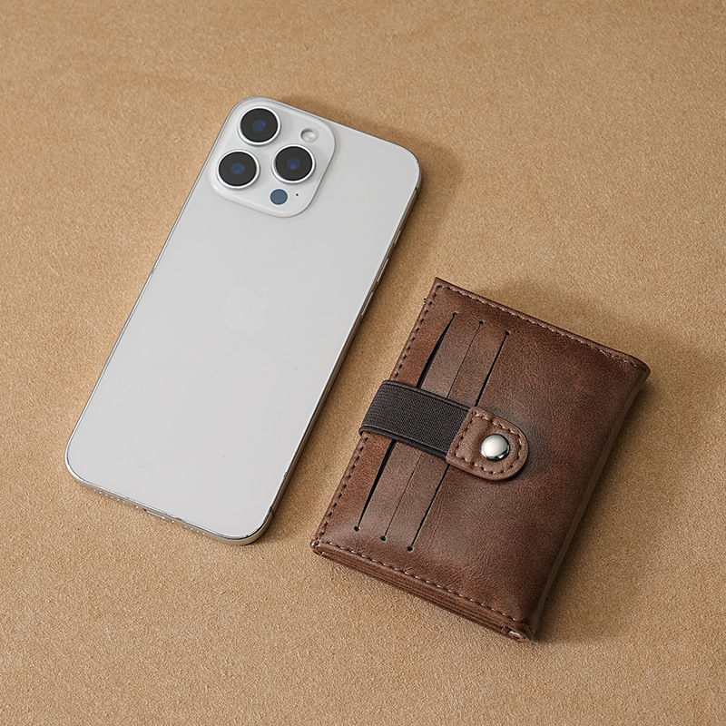 Cartera multicapa para niños, textura de cuero, tarjetero antirrobo de gran capacidad, bolso de identificación ultrafino, billetera, funda dos en uno