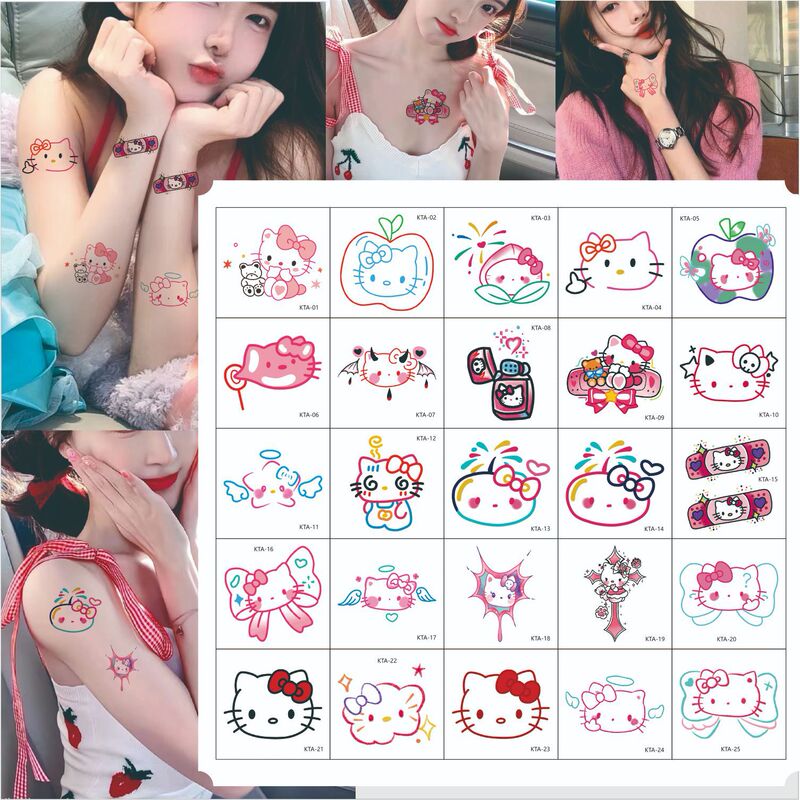 Hello Kitty Color Tattoo Sticker Hello Kitty Cartoon Girl's Heart Cute Arm Face Temporary Tattoo Sticker
