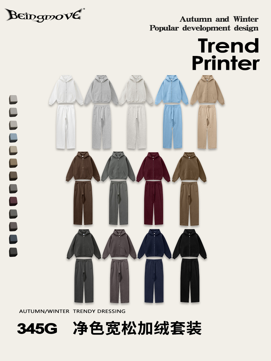 2025 otoño estilo americano de moda alta calle de terciopelo grueso con chaqueta encapuchada casual suelta cardigans pantalones deportivos set hombre