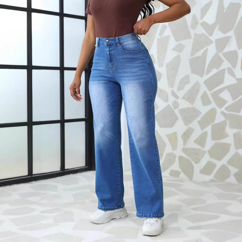 2026 European and American Style High-Waisted Casual Straight-Leg Pants New Slimming Trendy Women's Jeans Wholesale Direct Sales