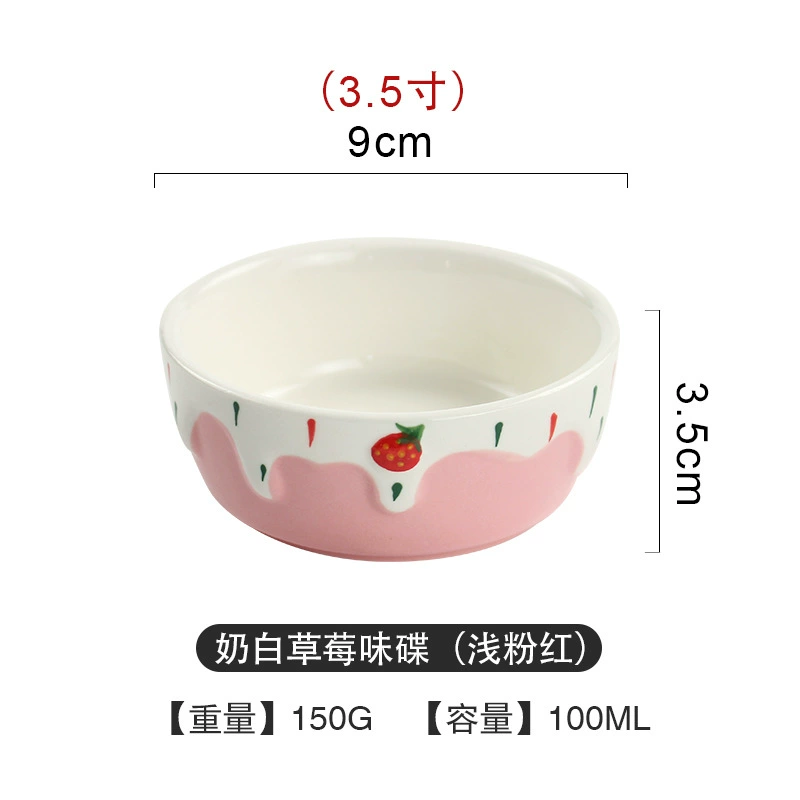 Ceramic tableware set, handmade strawberry design, 3-piece home dining kit
