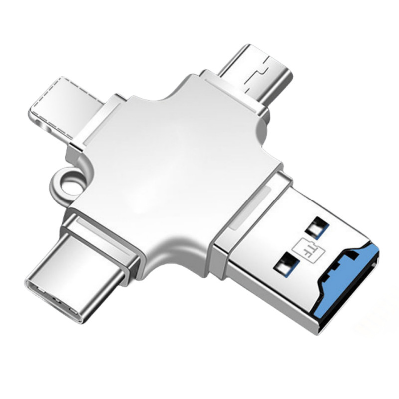 亜鉛合金マイクロ安卓v 8 typec lightning回転tf四合一携帯電話メモリカードリーダー|undefined