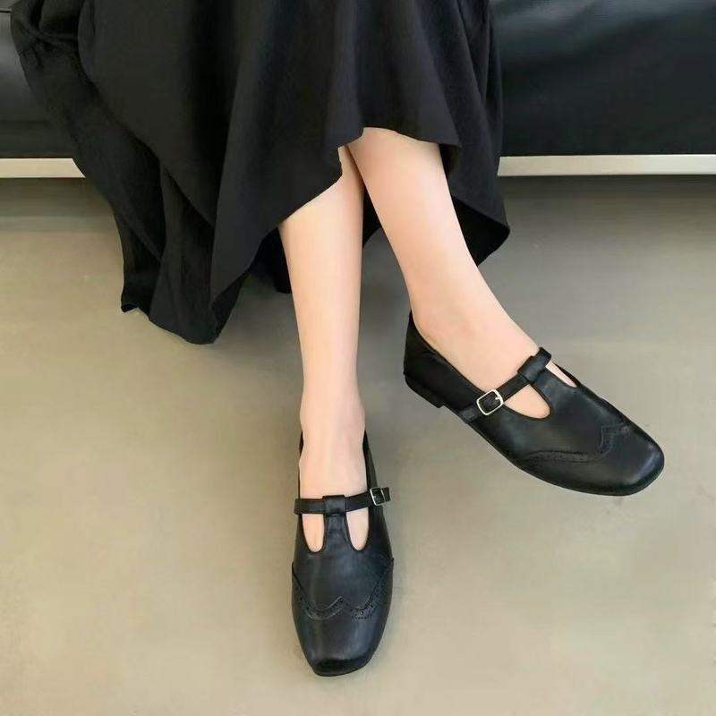晚晚风小众黑色平底玛丽珍鞋女2025新款气质配裙子晚晚通勤小皮鞋|undefined