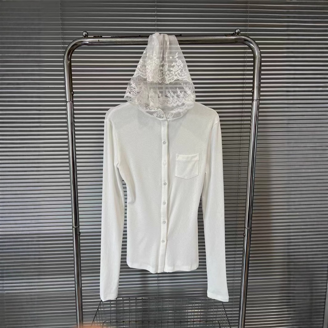 Lace summer white long-sleeve with hood