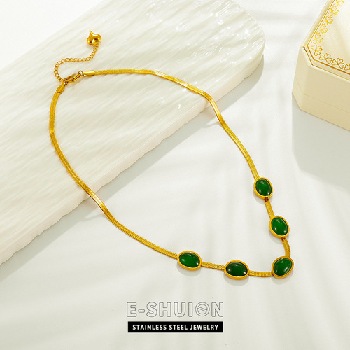 Titanium steel blade chain emerald geometric necklace light luxury cool style creative flowing clavicle chain necklace fashionable temperament
