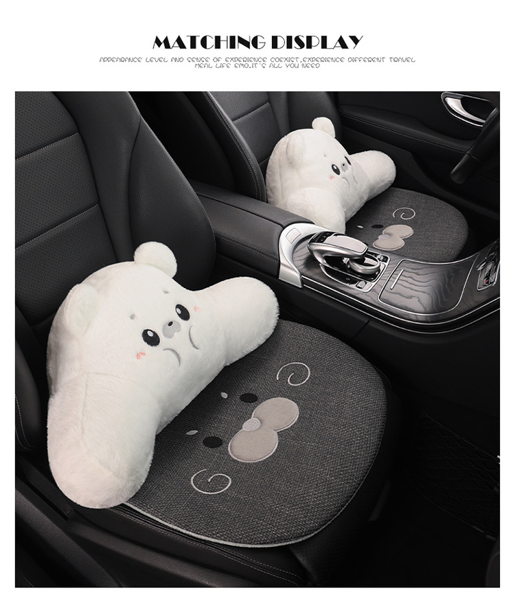 Car Seat Cushion Made of Linen Material with Seal Pattern, Suitable for All Seasons, Available as a Single Piece or a Three-Piece Set, with Optional Car Ventilation Cushion