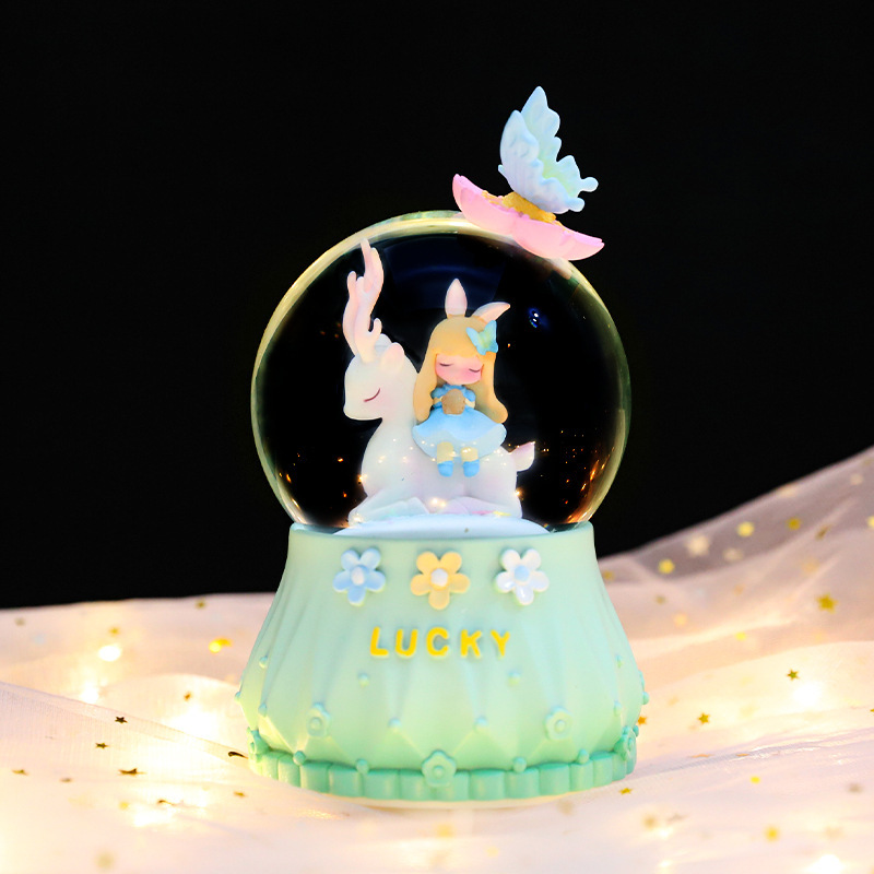 Pequeño libro rojo explosión dulce oso amarillo bola de cristal adornos luminosos giratorios caja de sonido regalos de vacaciones para niños