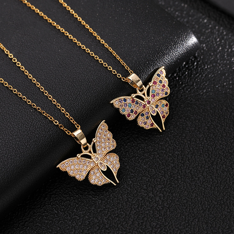 Sweet Butterfly Copper Plating Inlay Zircon Pendant Necklace 1 Piece