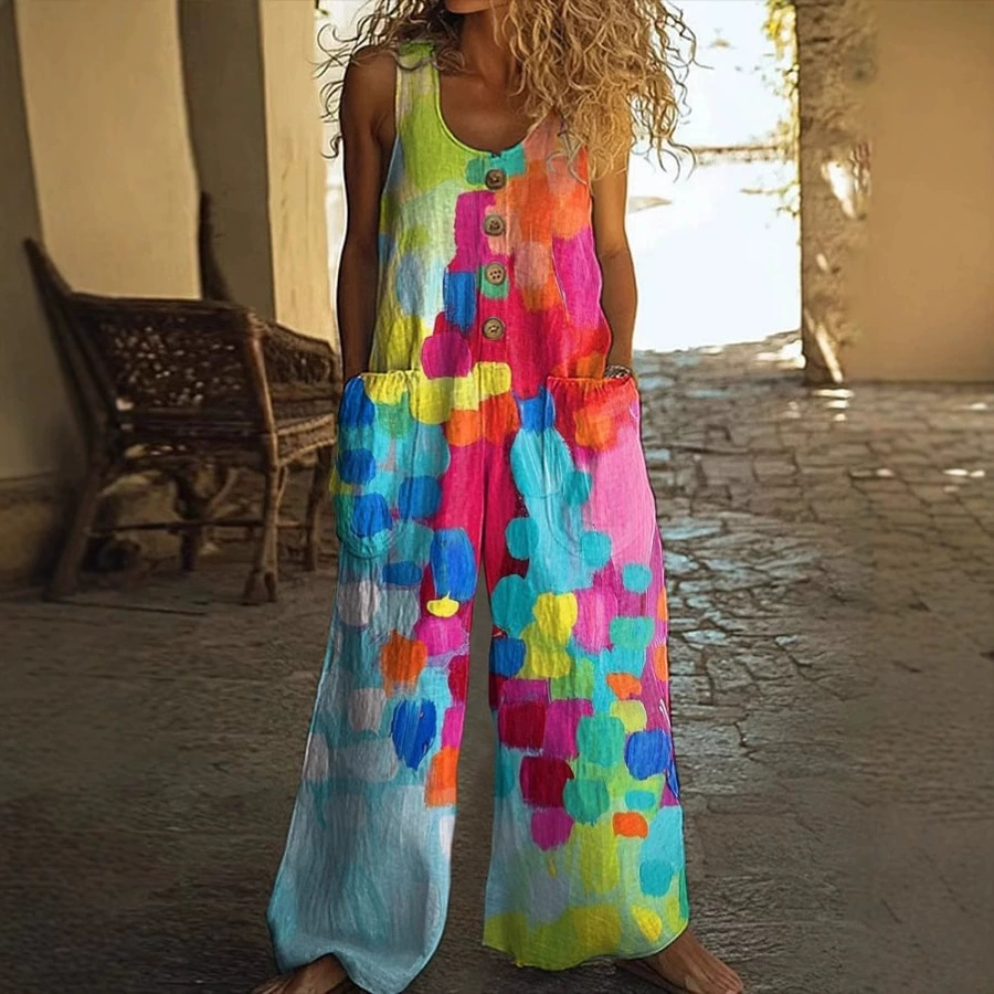 Кросс-бордерная независимая станция Amazon AliExpress 2025 весна-лето печатный повседневный ретро персонализированный комбинезон с принтом