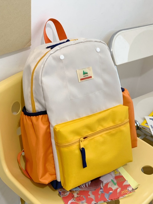 书包新款撞色小众双肩包小学生女书包大容量韩版ins休闲百搭背包|undefined