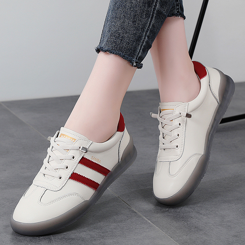 2026 Spring New Style Cowhide Soft-Soled Casual White Shoes for Women, Comfortable and Not Tiring for the Feet, Women's Flats, Flat-Soled Sports Sneakers