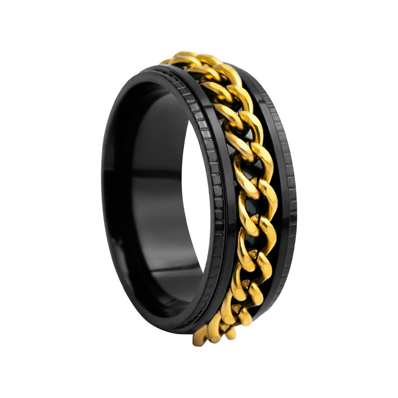Hot Selling Jewelry Men's Chain Turning Stainless Steel Decompression Ring Standard US Size Optional Multi-Color Matching_voghion.com