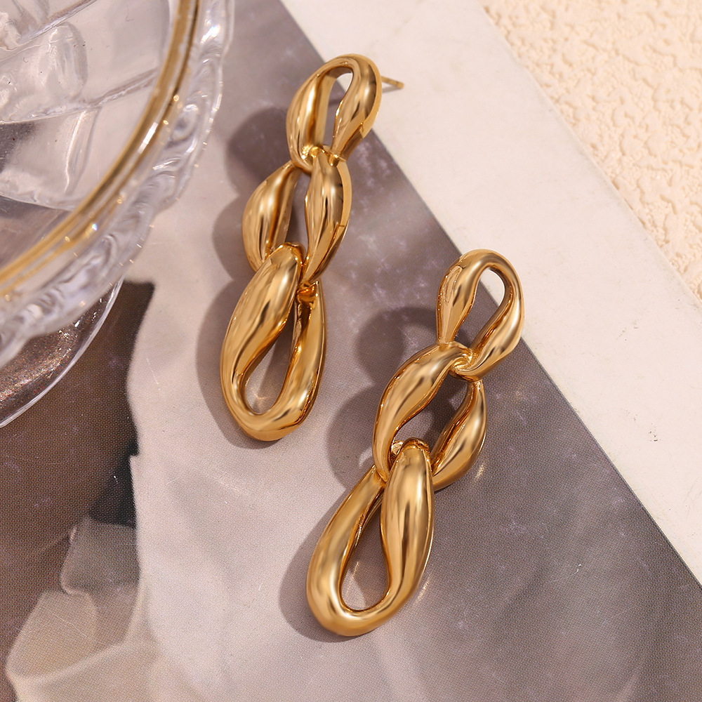 Irregular Three-ring Chain Stainless Steel Earrings