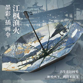 国潮系列全自动雨伞晴雨两用高颜值遮阳黑胶防晒防紫外线遮阳伞