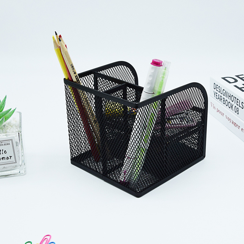 Caja de almacenamiento de escritorio de malla metálica de cuatro compartimentos, caja de almacenamiento de escritorio de lujo ligera de oficina multifuncional de tipo cajón para estudiantes de papelería