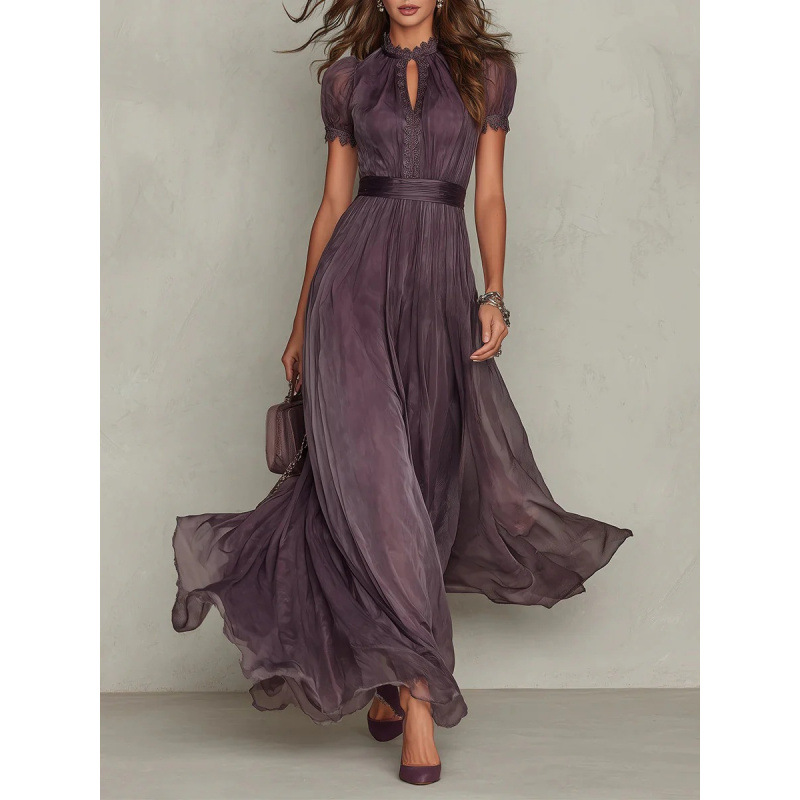 Purple elegant lace long skirt