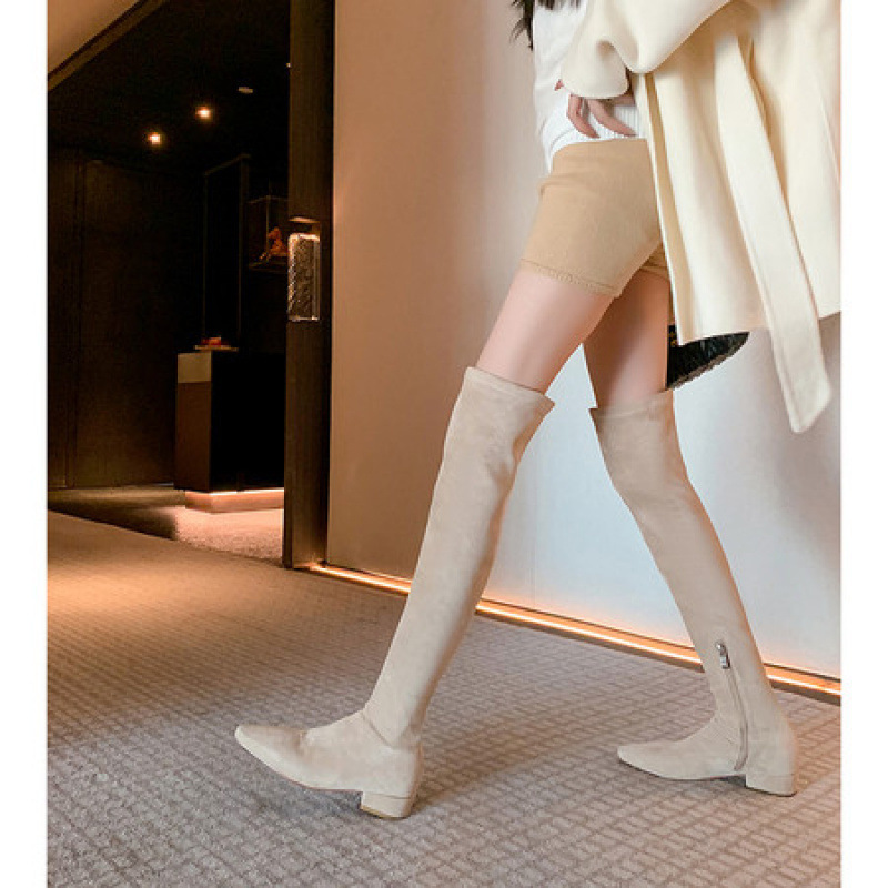 2025新款绒面过膝靴长筒靴女冬季加绒弹力靴显瘦低跟靴子长靴3cm|undefined