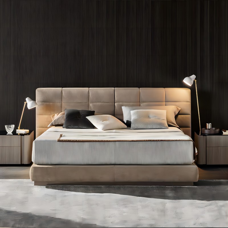 Italia minimalista Lawrence cama de tela esmaltada dormitorio villa de diseño gran piso plano viento crema 1.8 cama de matrimonio doble image 1