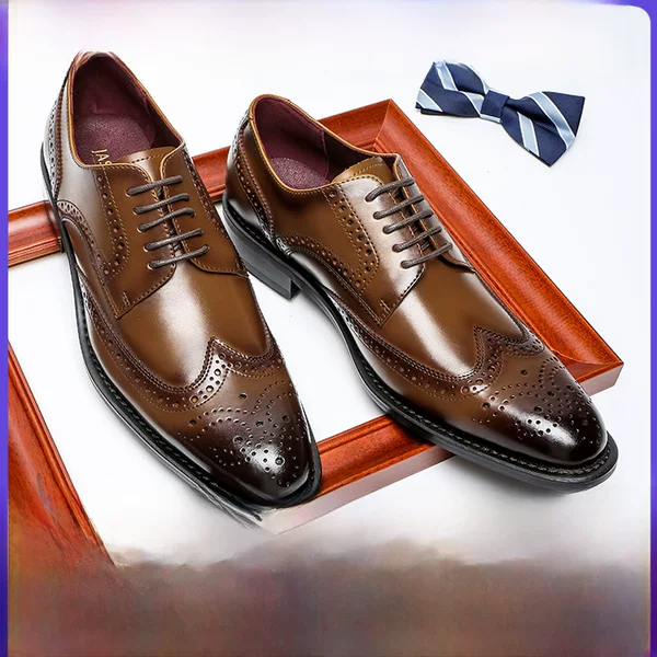 Cross-Border Large Size New Men's Leather Shoes, Genuine Leather Gentleman's Brogue Carved Leather Shoes, Business Formal Shoes, Wedding Shoes