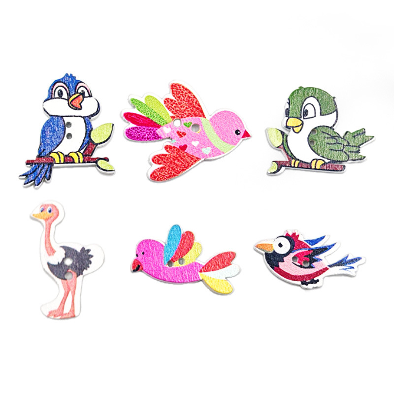 Accesorios de vestir hechos a mano pintados con botones de pájaro de dibujos animados de madera 50 piezas por paquete image 5