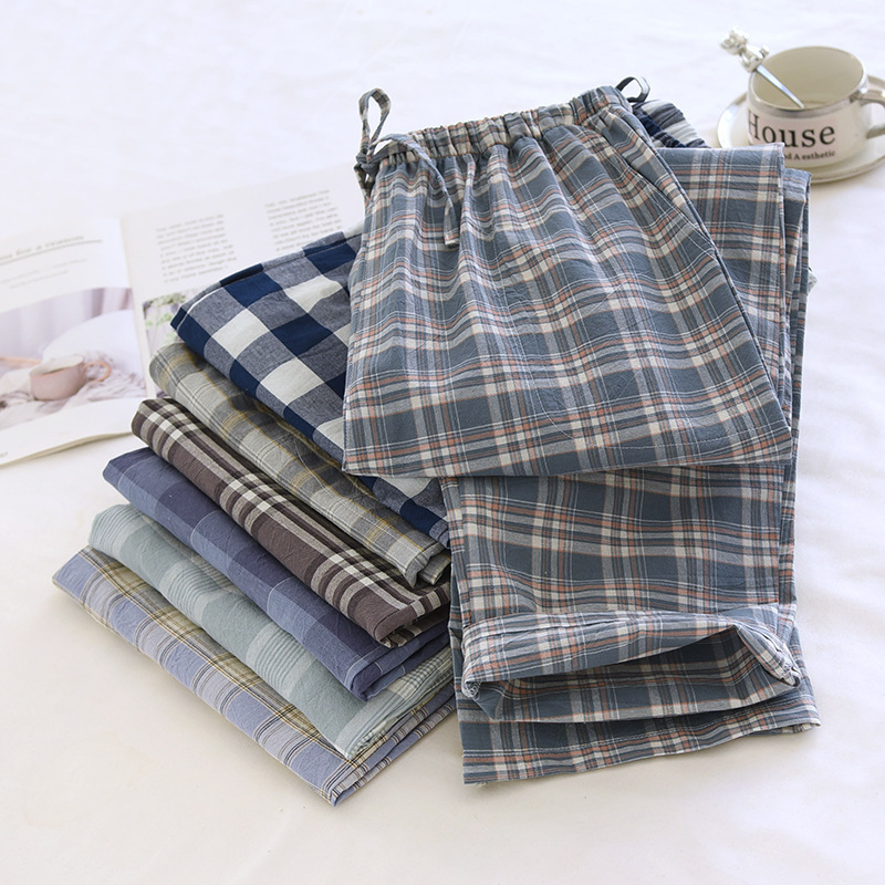 Four-size Washed Cotton Large Plaid Pajama Pants Men's Four Seasons Thin Pants with Side Pocket Drawstring Cotton Outwear Home Pants Four-size Washed Cotton Large Plaid Pajama Pants Men's Four Seasons Thin Pants with Side Pocket Drawstring Cotton Outwear Home Pants