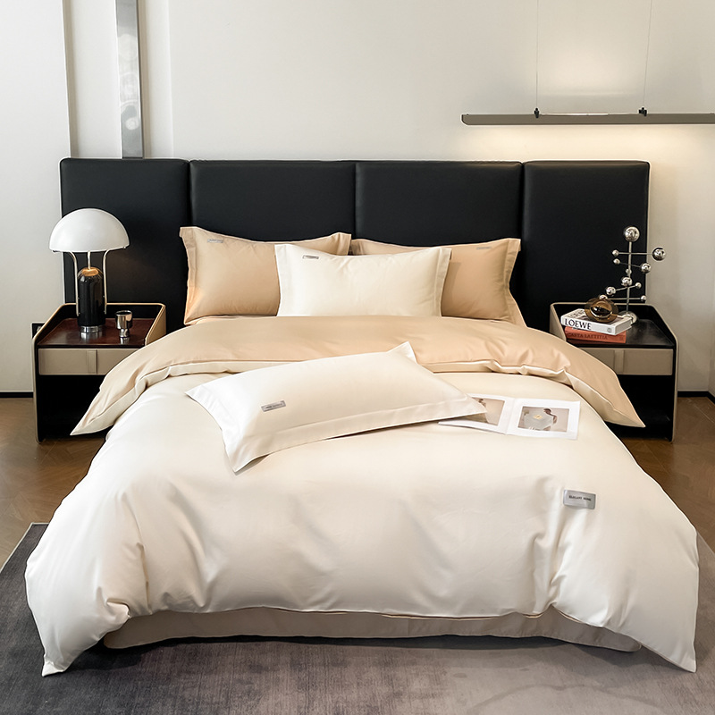 Juego de cuatro piezas de algodón de fibra larga, modelo nuevo 2024, 60 unidades, funda nórdica totalmente de algodón, estilo de sábana bajera individual, estilo de lujo ligero.