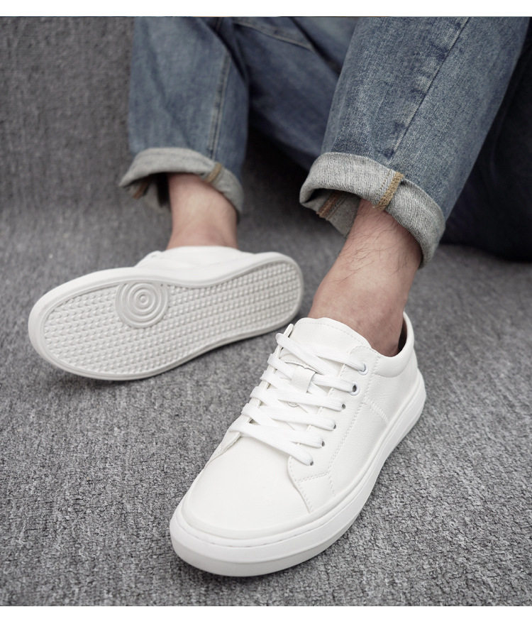Giày sneaker nam da thật cổ thấp đế bằng, gót thấp 1-3 cm, dây buộc, phong cách thường ngày — Màu trắng 5202, Màu đen 5202 chi tiết 15