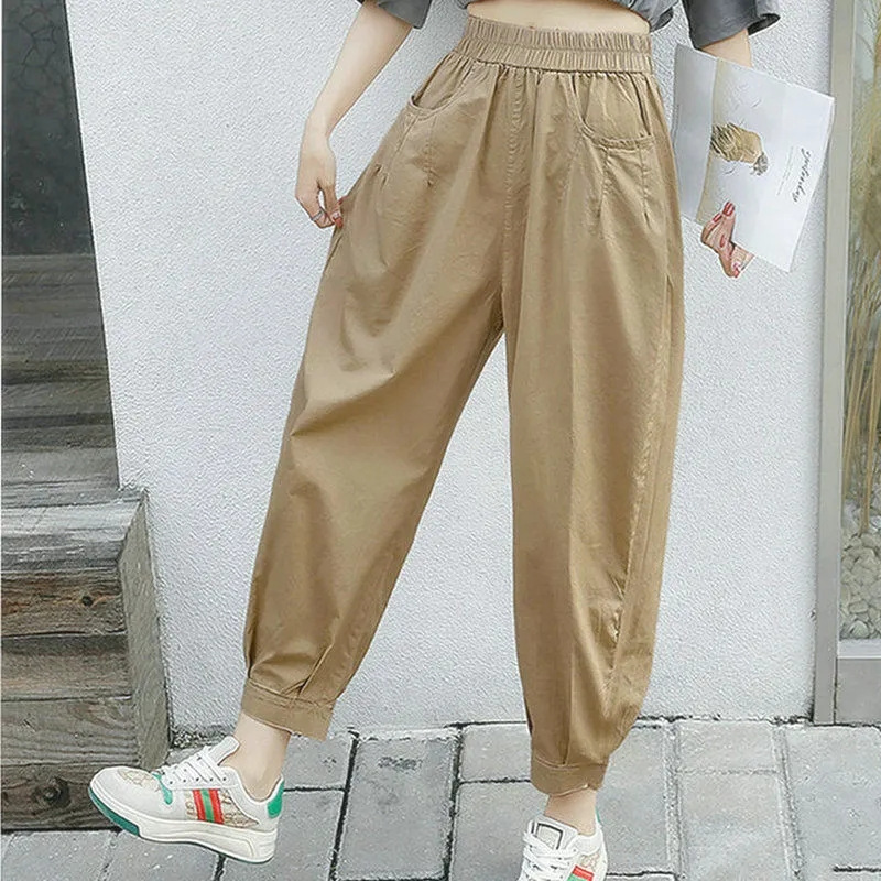 Thin Harlan Pants 2024 Summer New Korean Style plus size Ankle-length Pants Casual Slimming Women's High Waist Loose Bloomers
