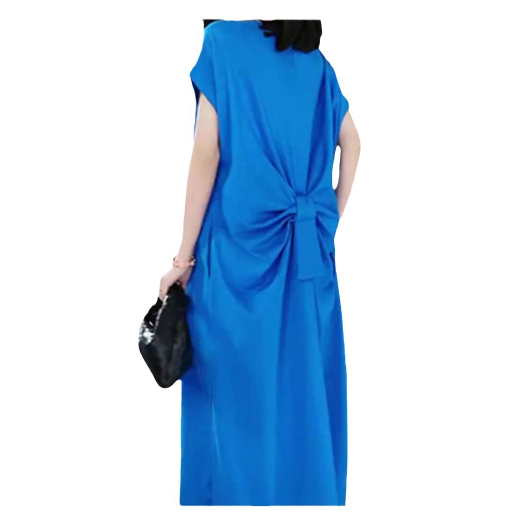 Đầm thun Klein xanh dương phong cách Pháp mùa hè dáng suông — Màu xanh lam