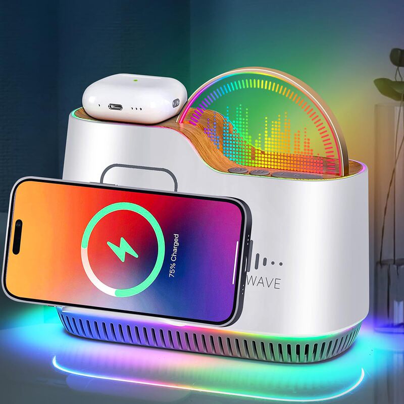 Amazon Foreign Trade New Cordless Charging Table Night Light Bluetooth Speaker Color Changing Atmosphere Light Mobile Phone Holder Birthday Gift