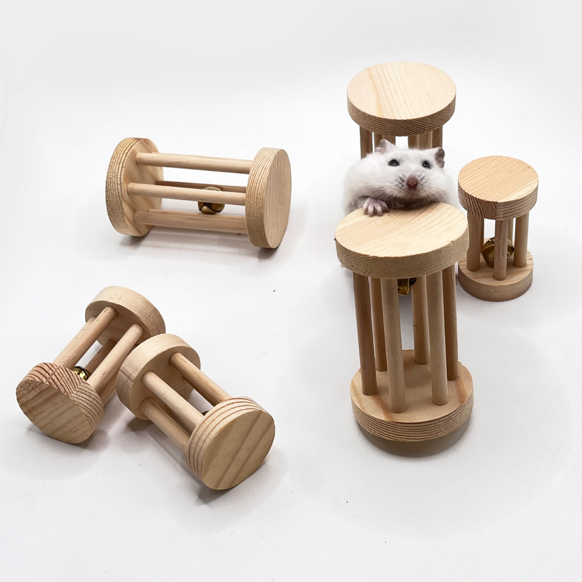 Pequeño juguete de madera maciza mascota, campana, columna romana, campana, tambor de flores, hámster, molar, morderse, suministros para aliviar el aburrimiento, juguetes para pájaros image 3
