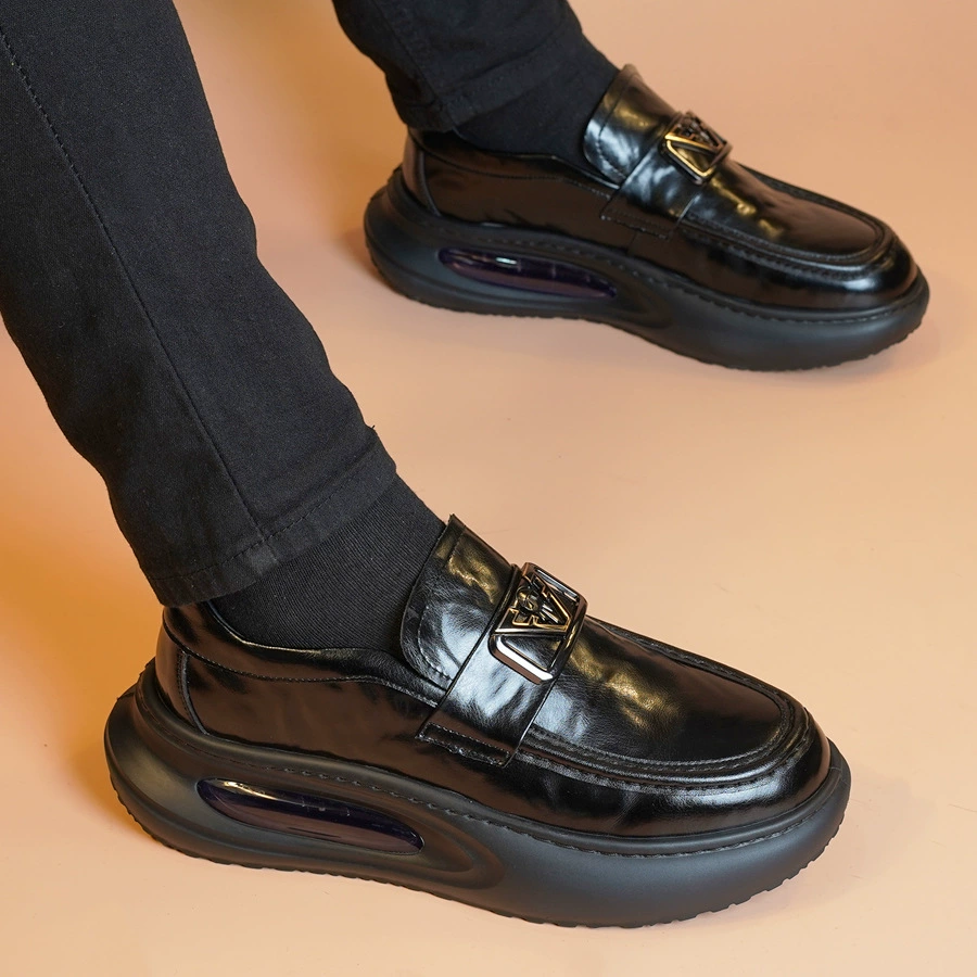 Весенне-осенний новый стиль, мужская обувь на воздушной подушке, деловая повседневная кожаная обувь из натуральной кожи, мужские британские дышащие туфли на толстой подошве, увеличивающие рост