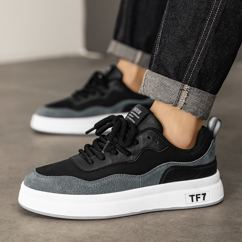 FFF新款厚底增高皮面休闲板鞋时尚复古风运动透气冷粘休闲鞋男鞋