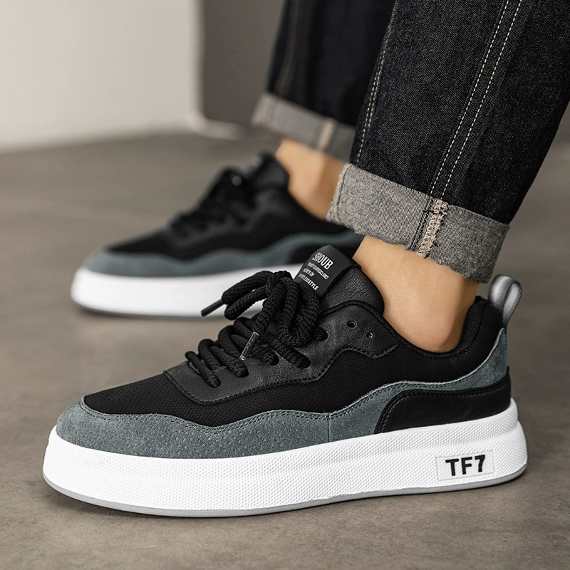 Осенние новые толстые подошвы увеличены кожаные повседневные кроссовки модные ретро-стиль спортивные дышащие холодные липкие повседневные ботинки мужская обувь