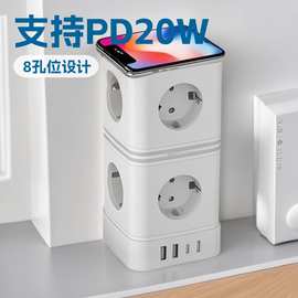 KC认证欧标塔式多插位立式带USB插座带线插线板家用办公桌面排插