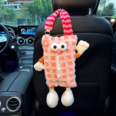 Car tissue box/set monster car chair back tissue - pink-plaid-monster-paper-bag