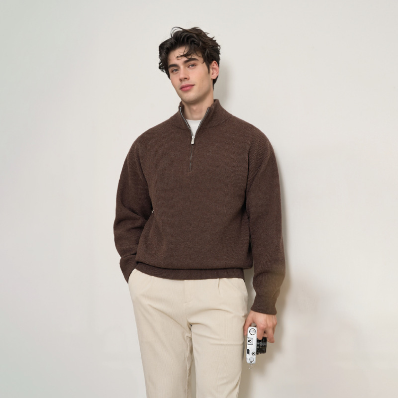 Men's Sweater Autumn/Winter New Stand Collar Zipper Knit Sweater Japanese Style Lazy Style Knitted Sweater Wool Sweater for Men