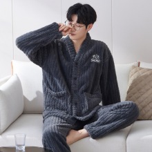 男士睡衣珊瑚绒秋冬季加绒加厚男款男生冬天保暖法兰绒家居服套装