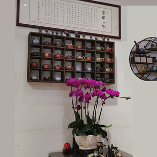 Tea Set, Tea Cup Holder, Solid Wood Tea Rack, Multi-Treasure Cabinet, New Chinese Style Ancient Shelf, Small Purple Sand Pot Storage Rack, Wall Hanging Display