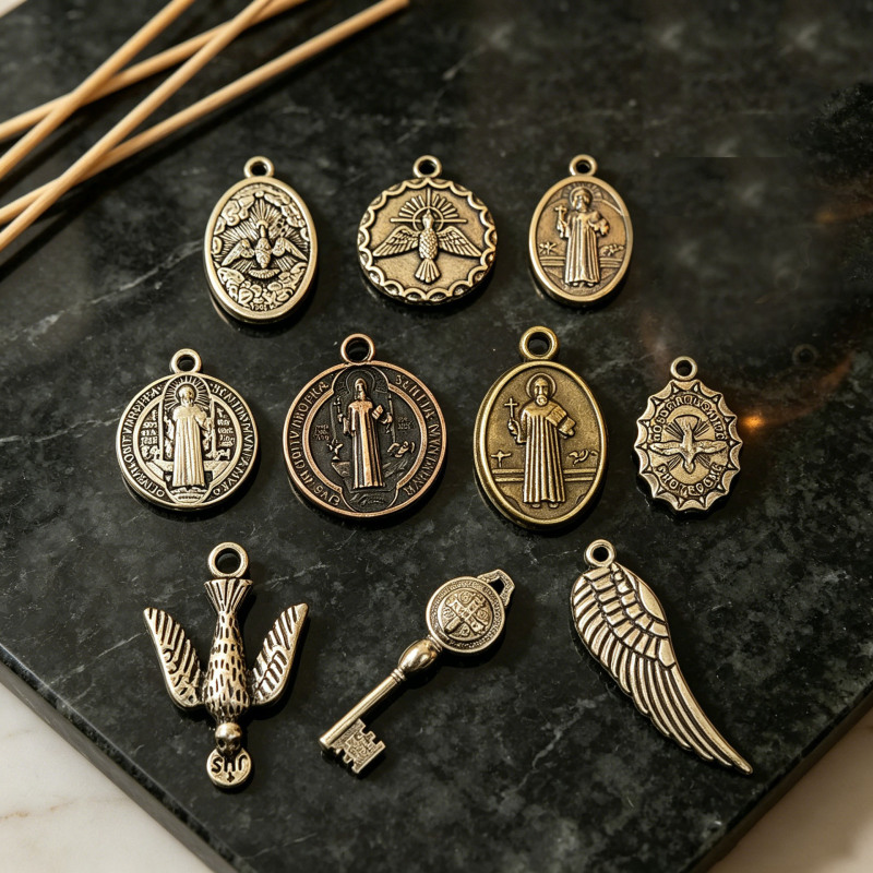 New Cross-Border European and American Ins-Style Niche Design Saint Benedict Pendant Double-Sided Engraved Necklace Bracelet Keychain Accessory