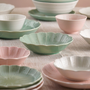 Mino Ware Japanese Imported Cream-Style Underglaze Tableware Soup Bowl Fruit Plate Rice Bowl Household Ceramic Set