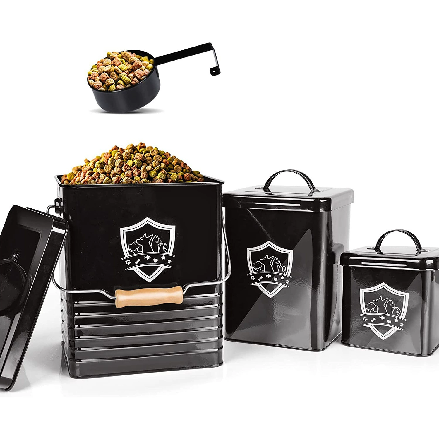 Производители источников трансграничной электронной коммерции жестяные металлические бочки для хранения зерна для домашних животных коты и собаки герметичные бочки для хранения зерна с мерными ложками