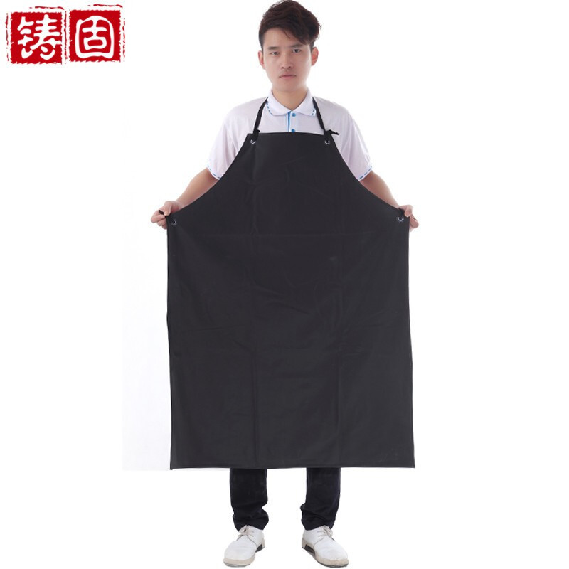 铸固 防水pvc无袖屠宰厂厨房耐污皮长款围裙 黑红120*75
